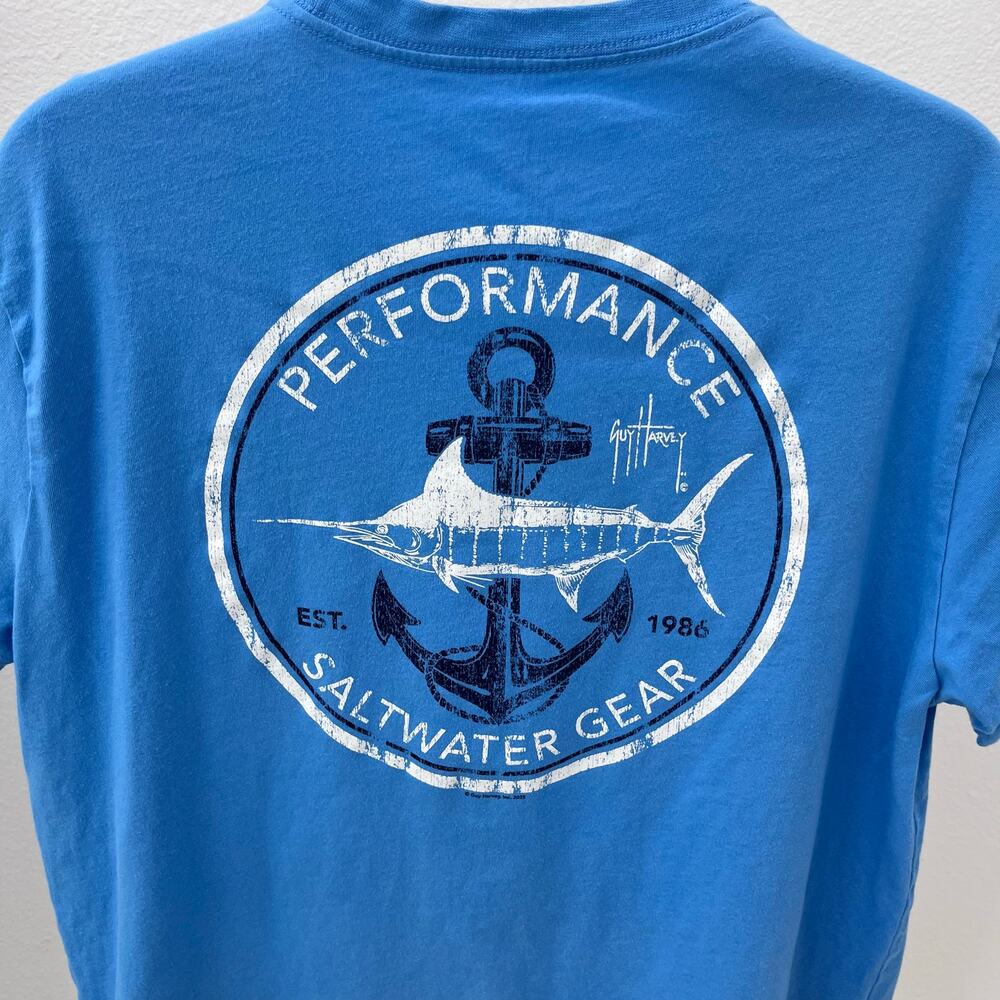 Guy Harvey Men’s Large Blue Saltwater Gear Marlin Anchor Fishing Graphic T-shirt - Picture 4 of 5